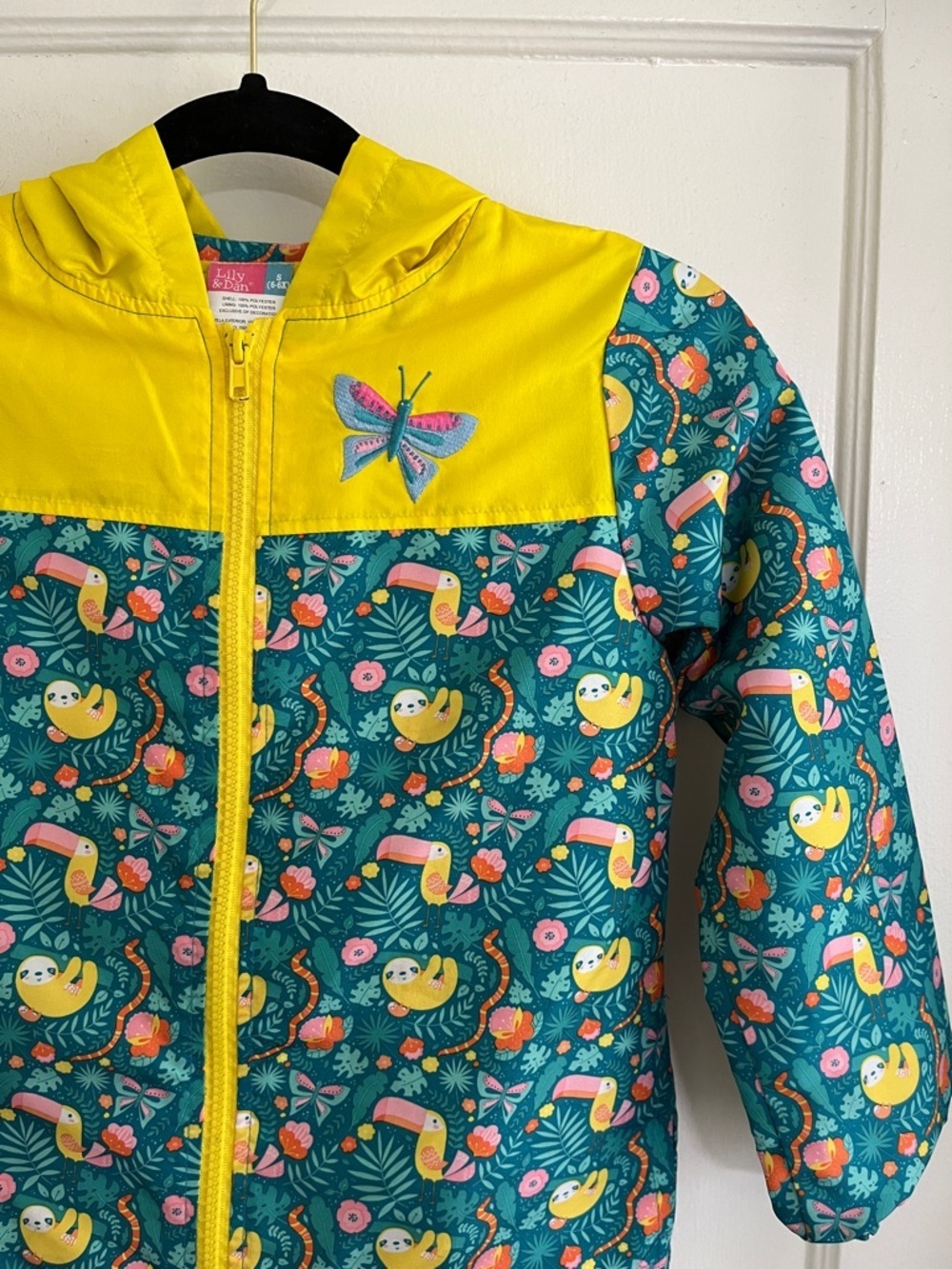 Lily & Dan Girls 6 6X Sloth Rainforest Hooded Zip Front Spring Jacket Coat - Picture 2 of 8
